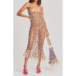 Retrofete Calypso Dress Beaded Fringe Multicolor M/L NWT